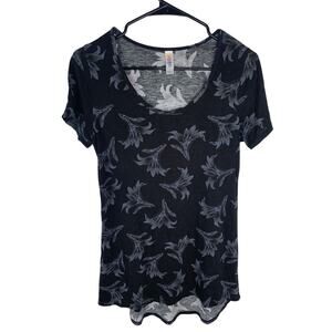 Lularoe Black & Gray Floral T-Shirt XS 100% Rayon Womens Casual Short Sleeve Top